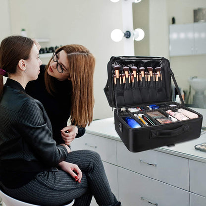 Extra Large Travel Makeup Train Case 17.7" Professional Artist Organizer Box for Women and Girls - Portable Nail and Art Supply Bag with Adjustable Dividers, Attaches to Trolley