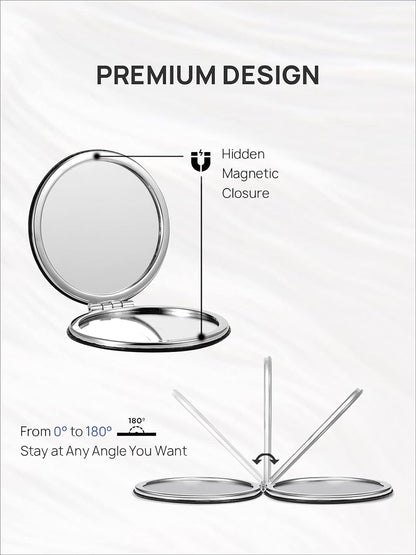 Compact Mirror with 1X/10X Magnification, round with PU Leather, Ultra-Portable for Purses and Travel (Classic Black)