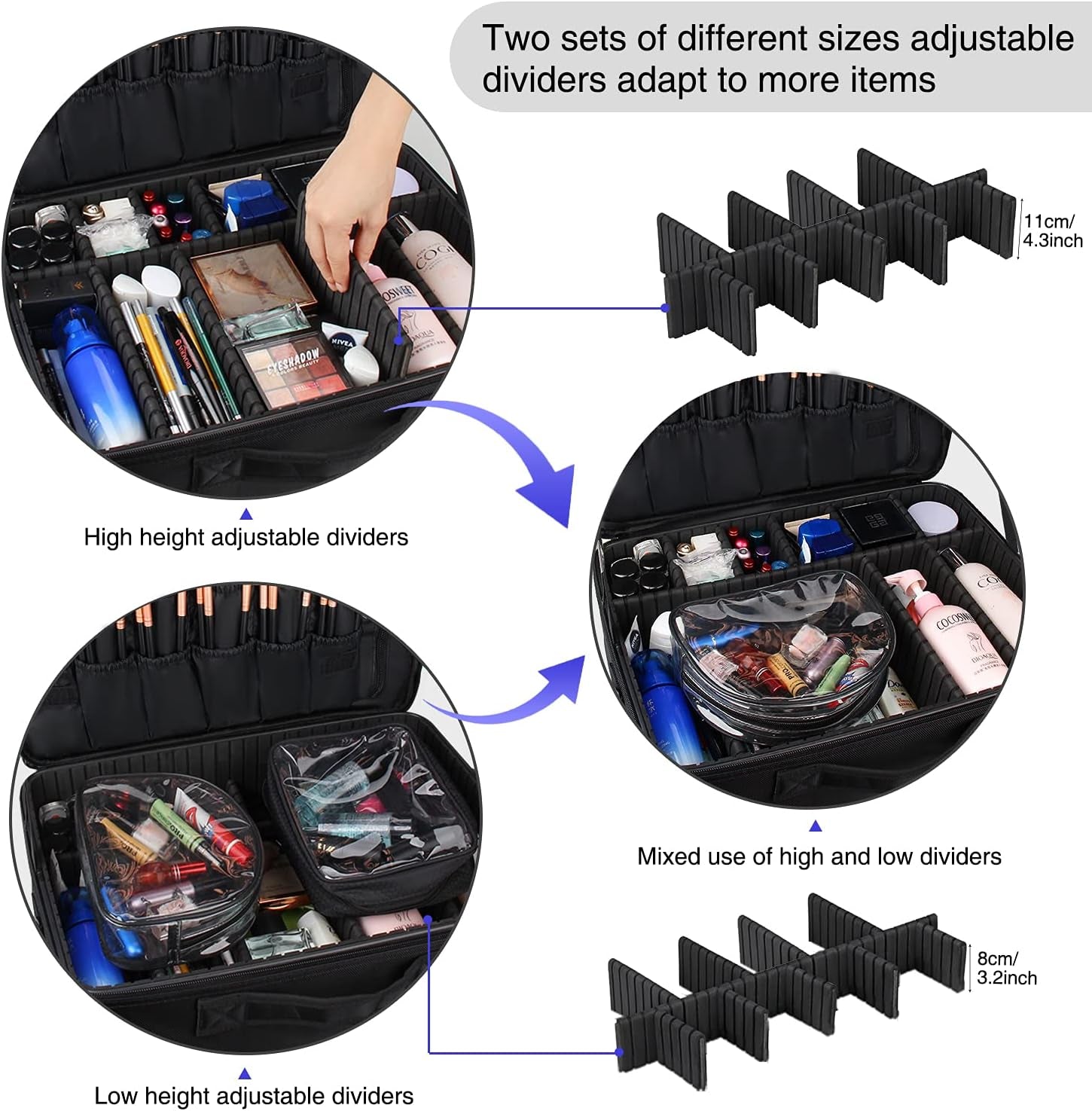 Extra Large Travel Makeup Train Case 17.7" Professional Artist Organizer Box for Women and Girls - Portable Nail and Art Supply Bag with Adjustable Dividers, Attaches to Trolley