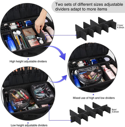 Extra Large Travel Makeup Train Case 17.7" Professional Artist Organizer Box for Women and Girls - Portable Nail and Art Supply Bag with Adjustable Dividers, Attaches to Trolley